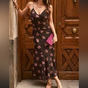 Zara Deep Burgundy Pink Floral Maxi Dress